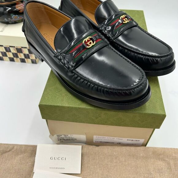 Men's Gucci kaveh interlocking G leather loafers size 10.5 made in Italy - Picture 9 of 9